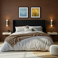 Velvet Upholstered Bed with Wingback Headboard, No Box Spring Needed