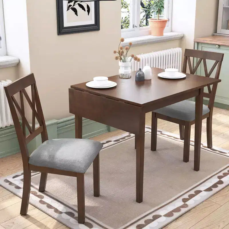 Extendable Dining Table, Kitchen Table with Rubberwood Legs, Folding Table for Dining Room, Small Space