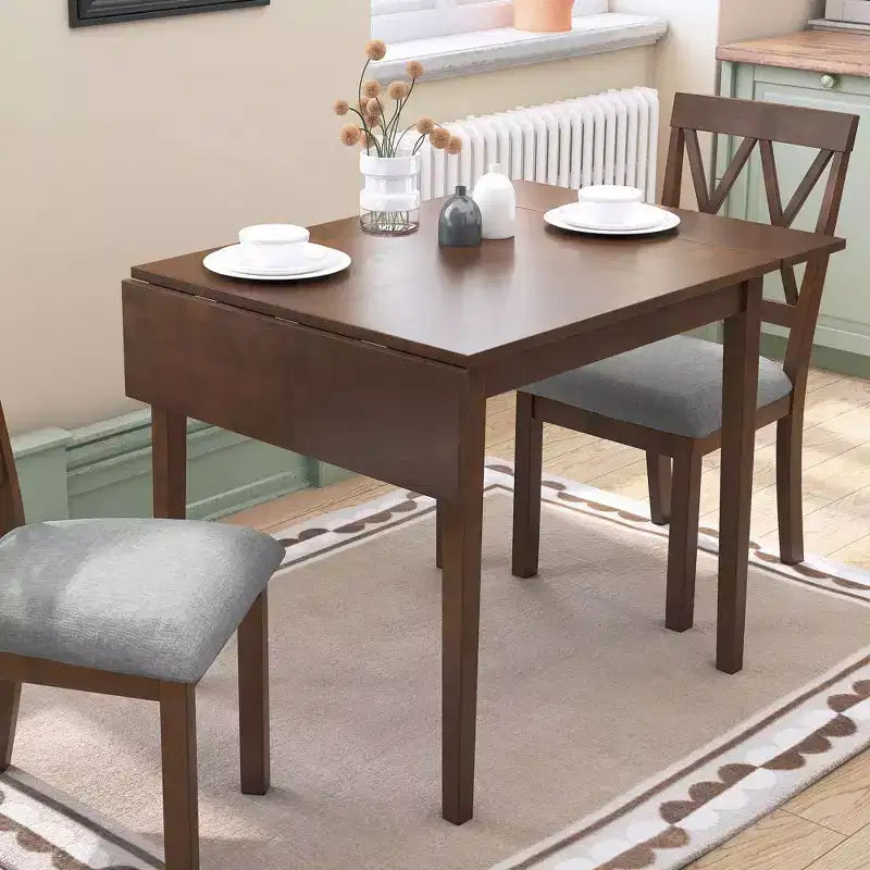 Extendable Dining Table, Kitchen Table with Rubberwood Legs, Folding Table for Dining Room, Small Space