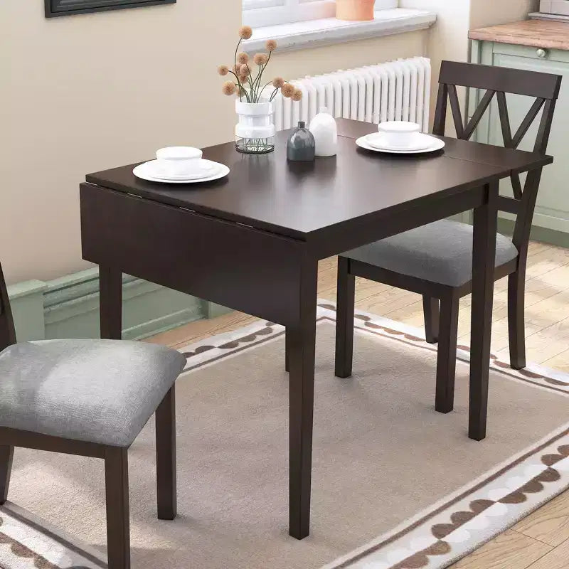 Extendable Dining Table, Kitchen Table with Rubberwood Legs, Folding Table for Dining Room, Small Space