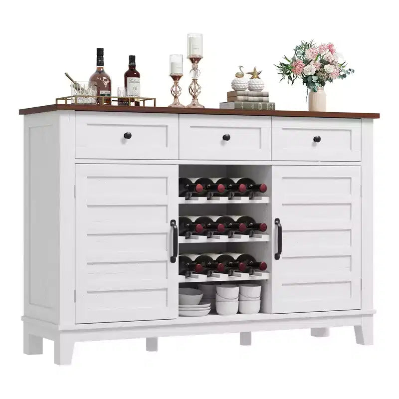 53.5 in Farmhouse Buffet Cabinet with Storage, Storage Cabinet with 3 Drawer, Reversible Wine Rack, Farmhouse Sideboard with Adjustable Shelf