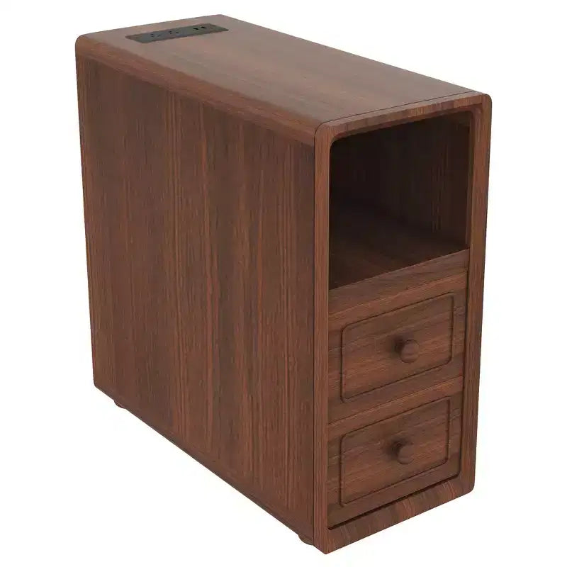 End Table & Corner Table with Drawers, Open Shelves for Bedroom and Corner - Walnut