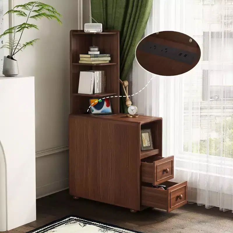 End Table & Corner Table with Drawers, Open Shelves for Bedroom and Corner - Walnut