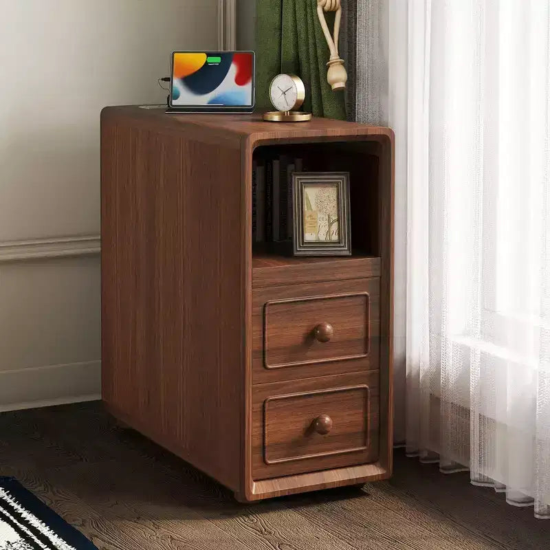 End Table & Corner Table with Drawers, Open Shelves for Bedroom and Corner - Walnut
