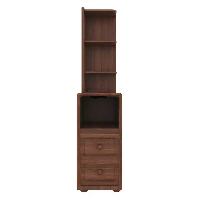 End Table & Corner Table with Drawers, Open Shelves for Bedroom and Corner - Walnut