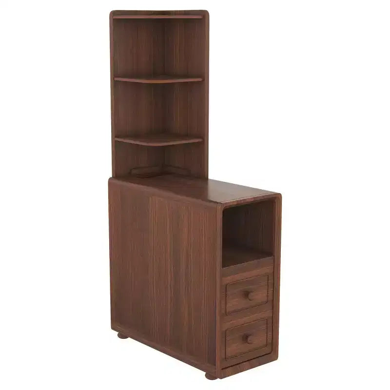 End Table & Corner Table with Drawers, Open Shelves for Bedroom and Corner - Walnut
