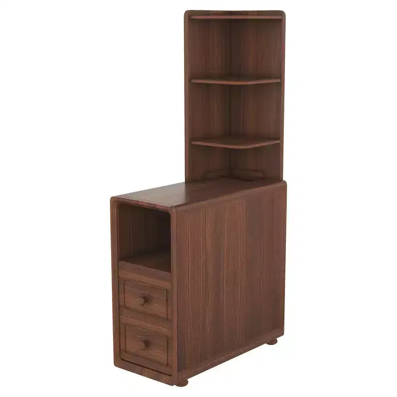 End Table & Corner Table with Drawers, Open Shelves for Bedroom and Corner - Walnut