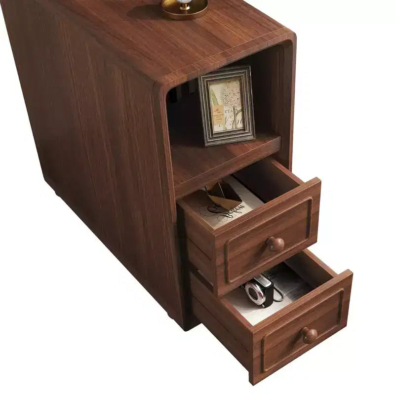 End Table & Corner Table with Drawers, Open Shelves for Bedroom and Corner - Walnut
