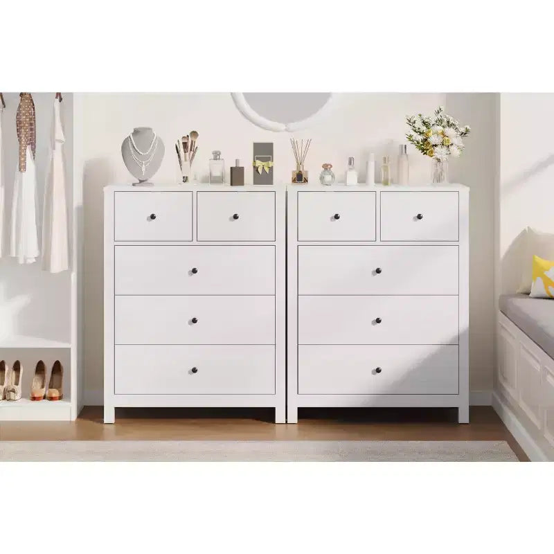 Fluted 5 Drawers Dresser, Modern Wood Grain Chests of Drawers, with Deep Drawers