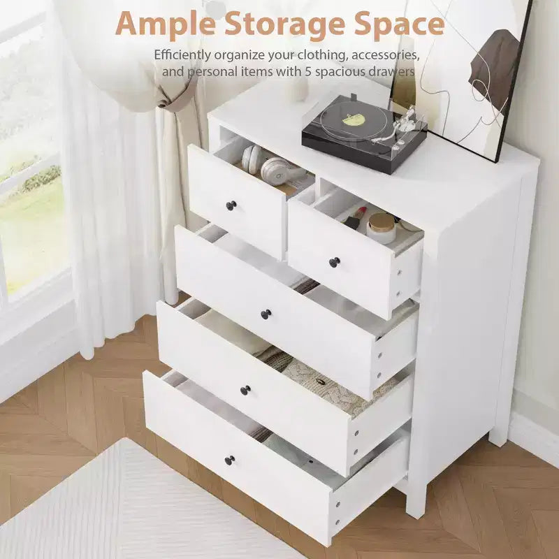 Fluted 5 Drawers Dresser, Modern Wood Grain Chests of Drawers, with Deep Drawers