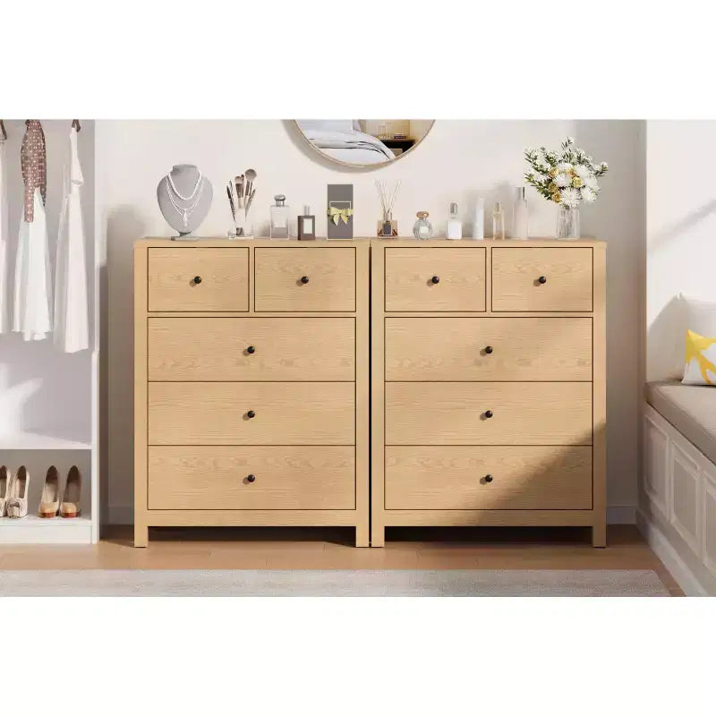 Fluted 5 Drawers Dresser, Modern Wood Grain Chests of Drawers, with Deep Drawers