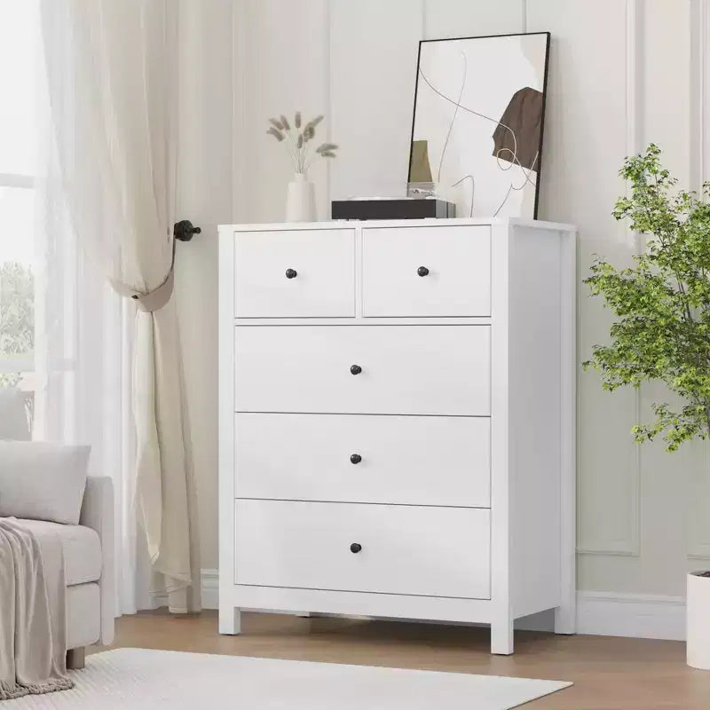 Fluted 5 Drawers Dresser, Modern Wood Grain Chests of Drawers, with Deep Drawers