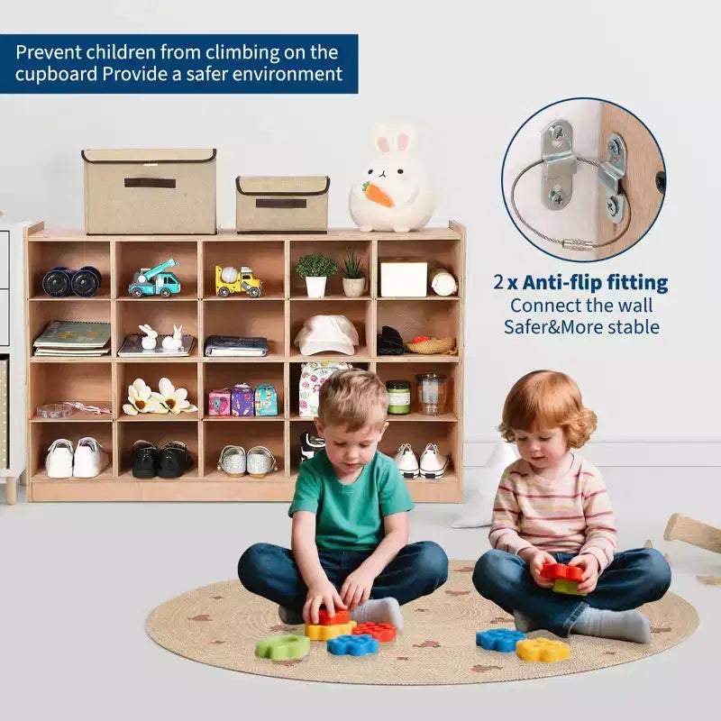 20-Cubby Storage Cabinet with Casters, Mobile Organizer with Anti-Tip Safety for Classroom and Home