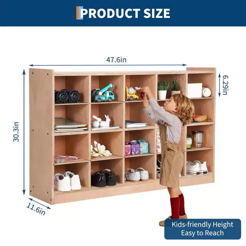 20-Cubby Storage Cabinet with Casters, Mobile Organizer with Anti-Tip Safety for Classroom and Home