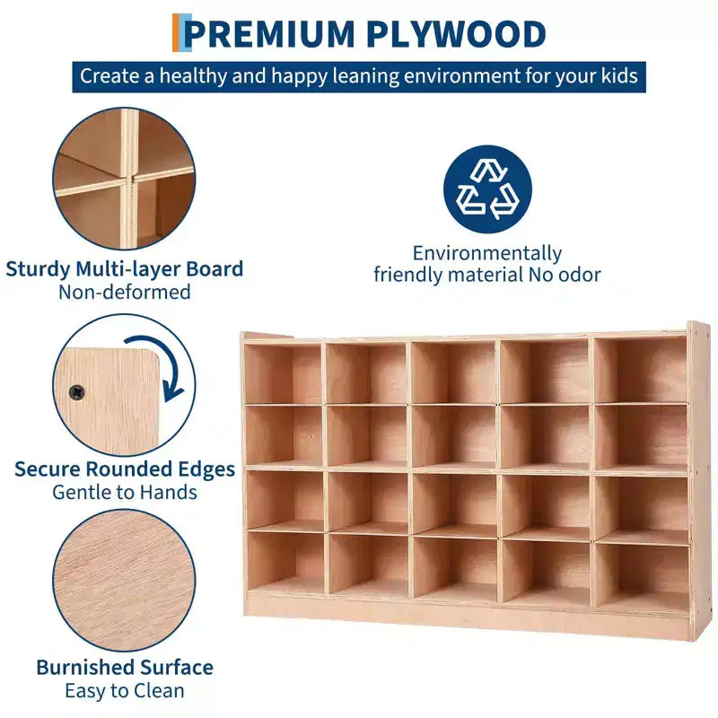 20-Cubby Storage Cabinet with Casters, Mobile Organizer with Anti-Tip Safety for Classroom and Home