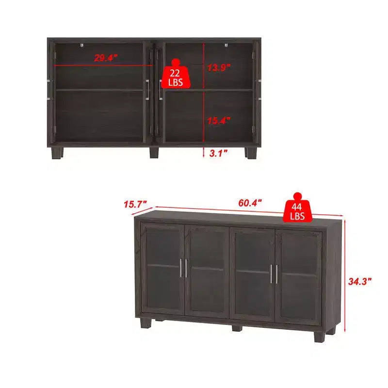 Glass-Door Kitchen Pantry Cabinet,Kitchen Sideboard Buffet Storage Cabinet,Multi - Shelf Storage for Organization,for Dining Room,Brown/White