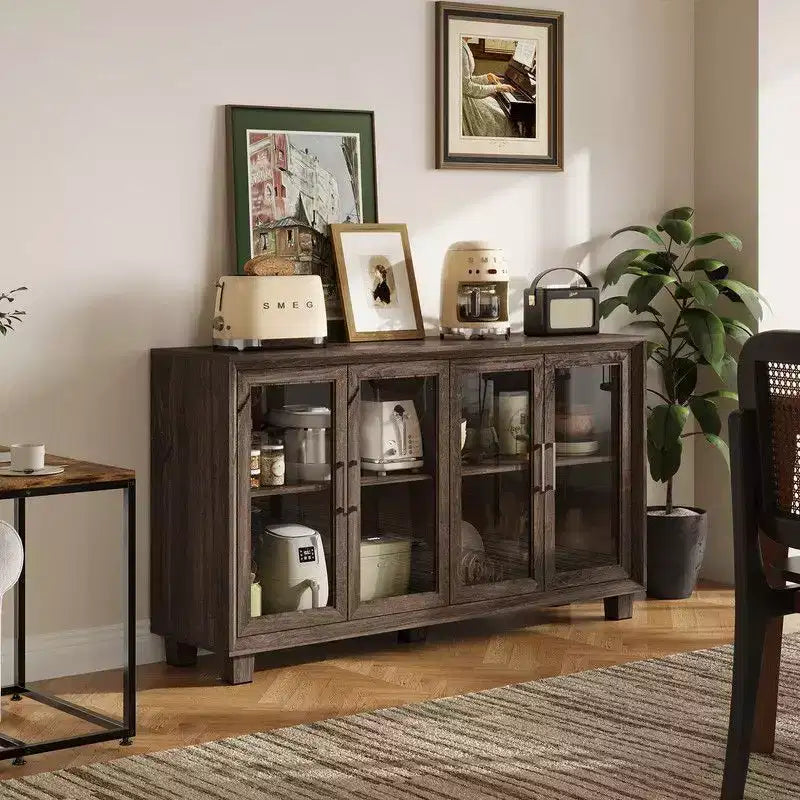 Glass-Door Kitchen Pantry Cabinet,Kitchen Sideboard Buffet Storage Cabinet,Multi - Shelf Storage for Organization,for Dining Room,Brown/White