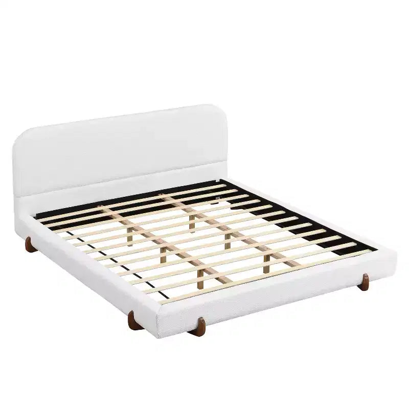 King Upholstered Bed Frame, Elegant Chenille Fabric Platform Bed with Solid Rubber Wood Legs