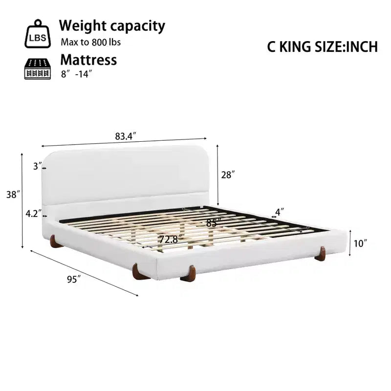 King Upholstered Bed Frame, Elegant Chenille Fabric Platform Bed with Solid Rubber Wood Legs