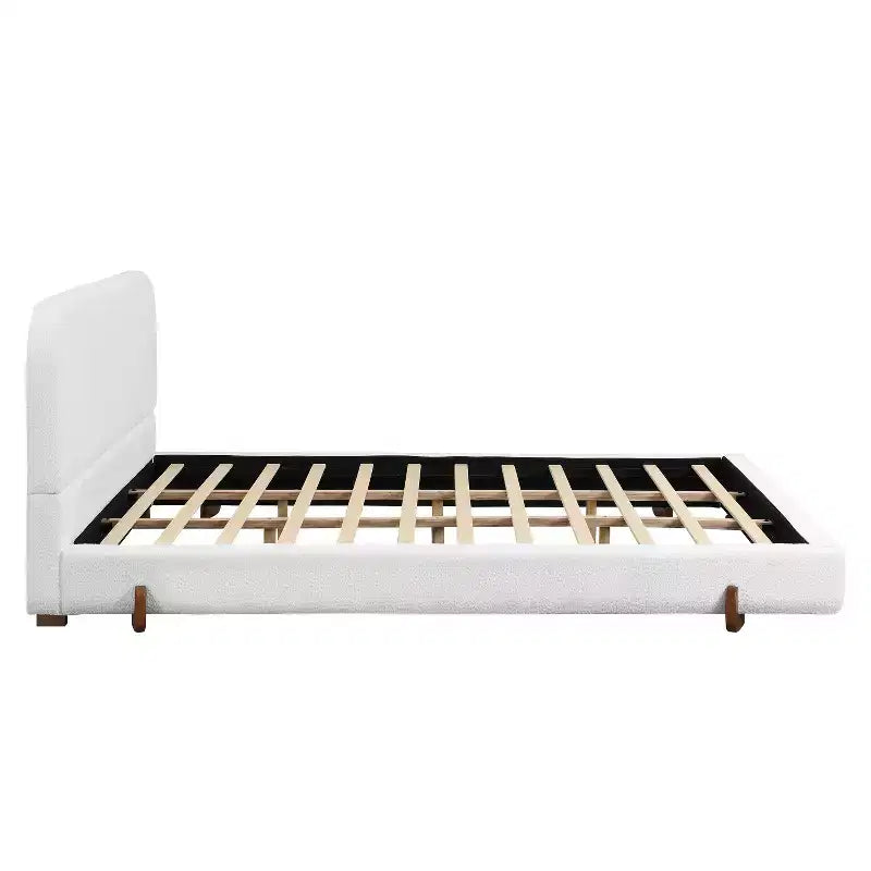 King Upholstered Bed Frame, Elegant Chenille Fabric Platform Bed with Solid Rubber Wood Legs