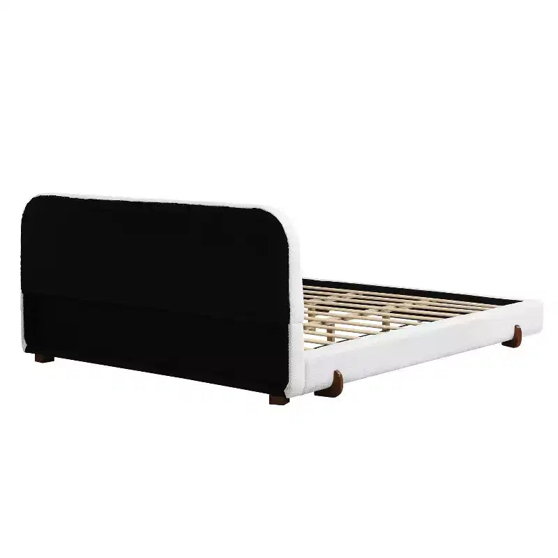 King Upholstered Bed Frame, Elegant Chenille Fabric Platform Bed with Solid Rubber Wood Legs
