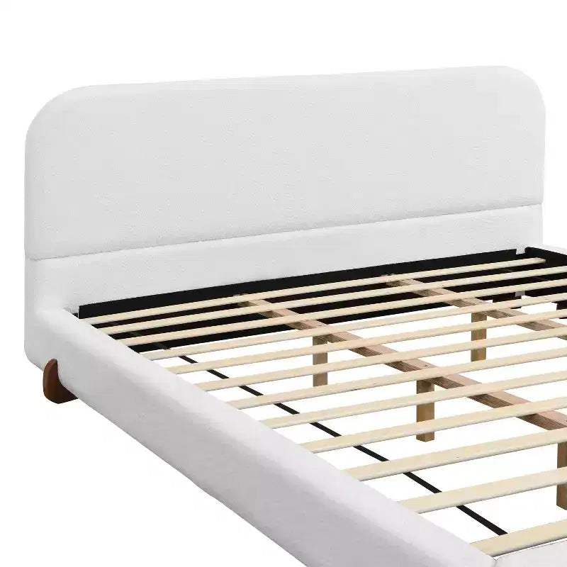 King Upholstered Bed Frame, Elegant Chenille Fabric Platform Bed with Solid Rubber Wood Legs