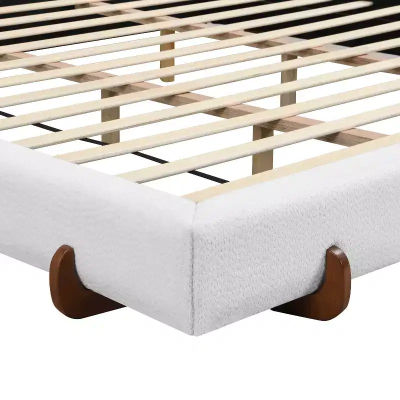 King Upholstered Bed Frame, Elegant Chenille Fabric Platform Bed with Solid Rubber Wood Legs