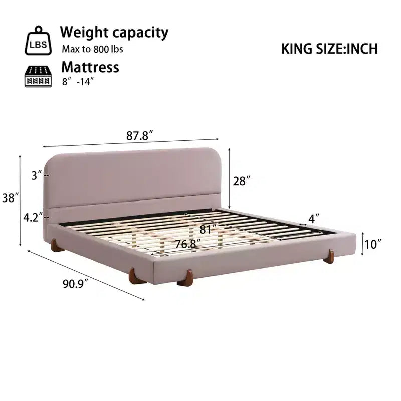 King Upholstered Bed Frame, Elegant Chenille Fabric Platform Bed with Solid Rubber Wood Legs