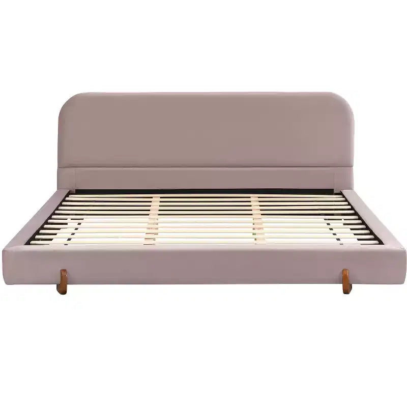 King Upholstered Bed Frame, Elegant Chenille Fabric Platform Bed with Solid Rubber Wood Legs