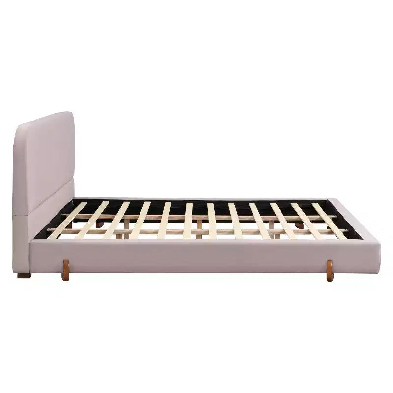 King Upholstered Bed Frame, Elegant Chenille Fabric Platform Bed with Solid Rubber Wood Legs