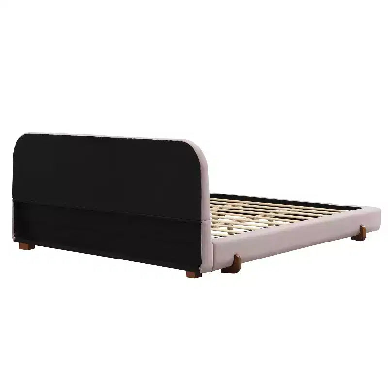 King Upholstered Bed Frame, Elegant Chenille Fabric Platform Bed with Solid Rubber Wood Legs