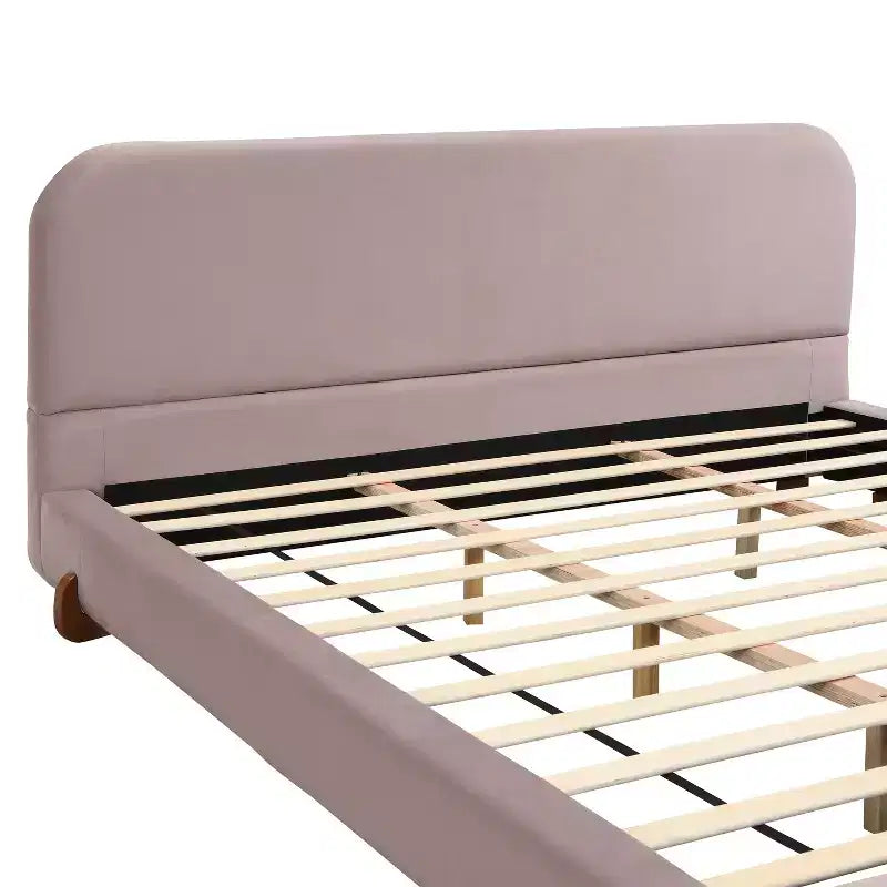 King Upholstered Bed Frame, Elegant Chenille Fabric Platform Bed with Solid Rubber Wood Legs