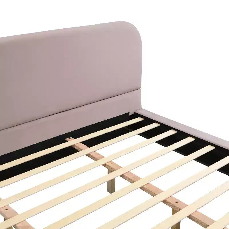 King Upholstered Bed Frame, Elegant Chenille Fabric Platform Bed with Solid Rubber Wood Legs