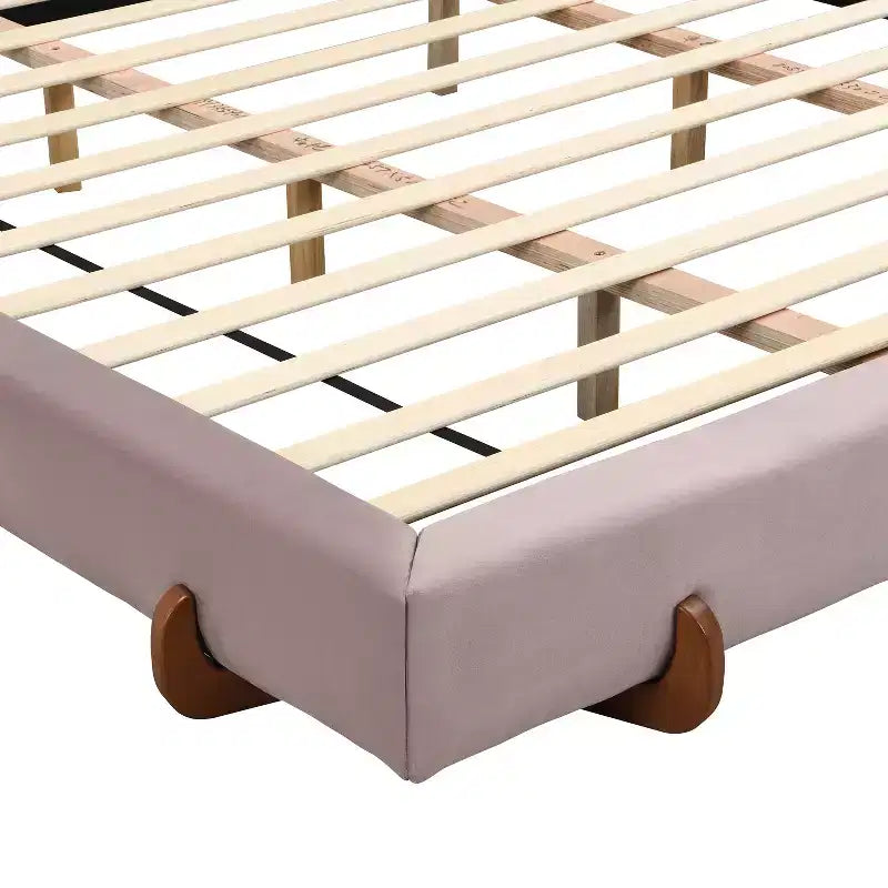 King Upholstered Bed Frame, Elegant Chenille Fabric Platform Bed with Solid Rubber Wood Legs