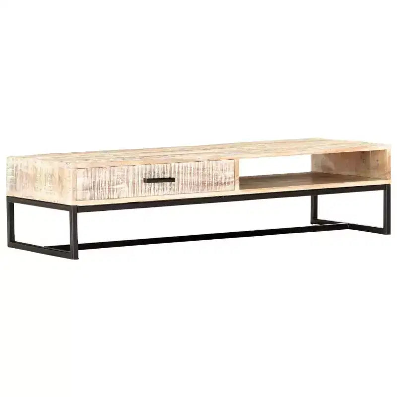 Coffee Table White Solid Acacia Wood, Powder-Coated Steel Large
