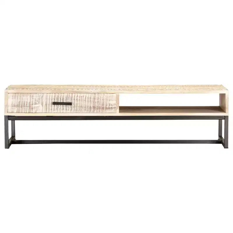Coffee Table White Solid Acacia Wood, Powder-Coated Steel Large