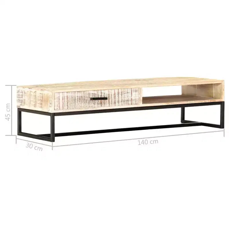 Coffee Table White Solid Acacia Wood, Powder-Coated Steel Large