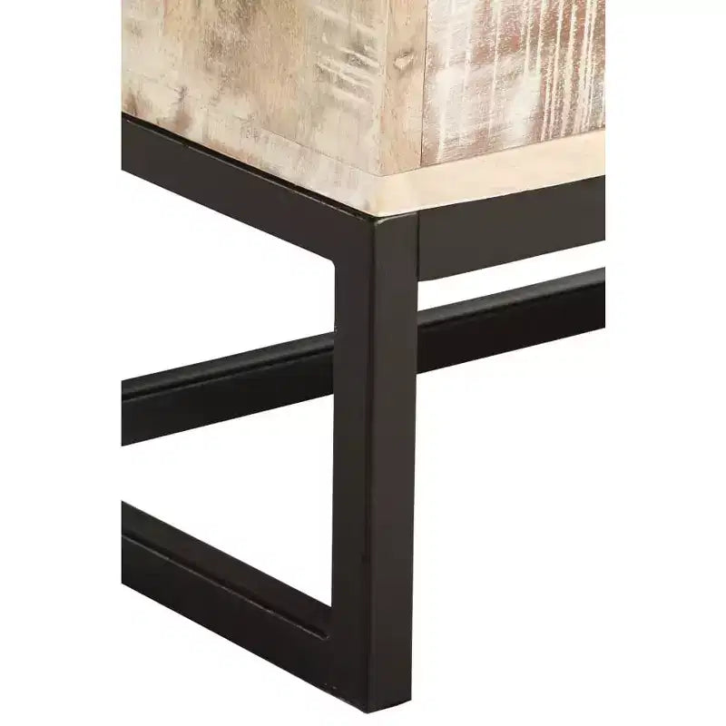 Coffee Table White Solid Acacia Wood, Powder-Coated Steel Large