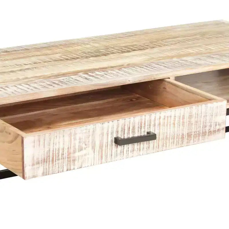 Coffee Table White Solid Acacia Wood, Powder-Coated Steel Large