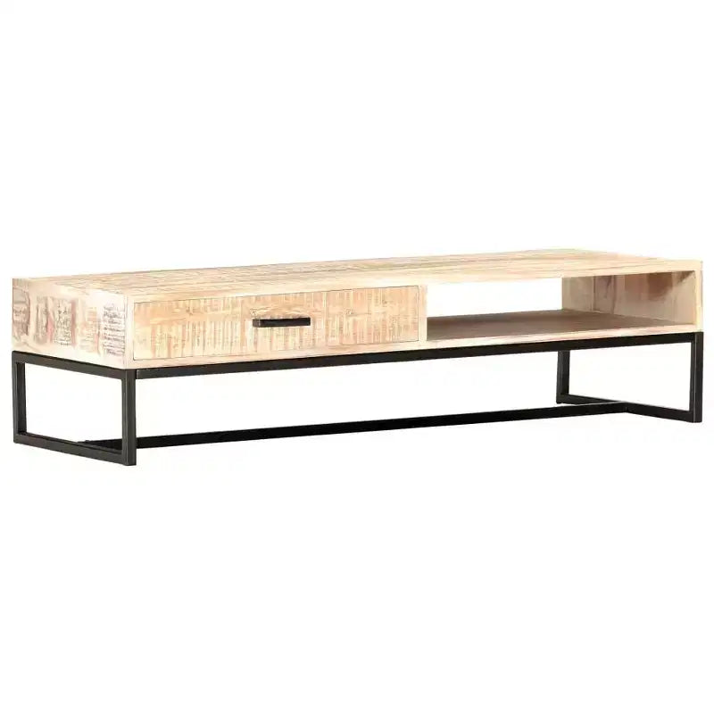 Coffee Table White Solid Acacia Wood, Powder-Coated Steel Large