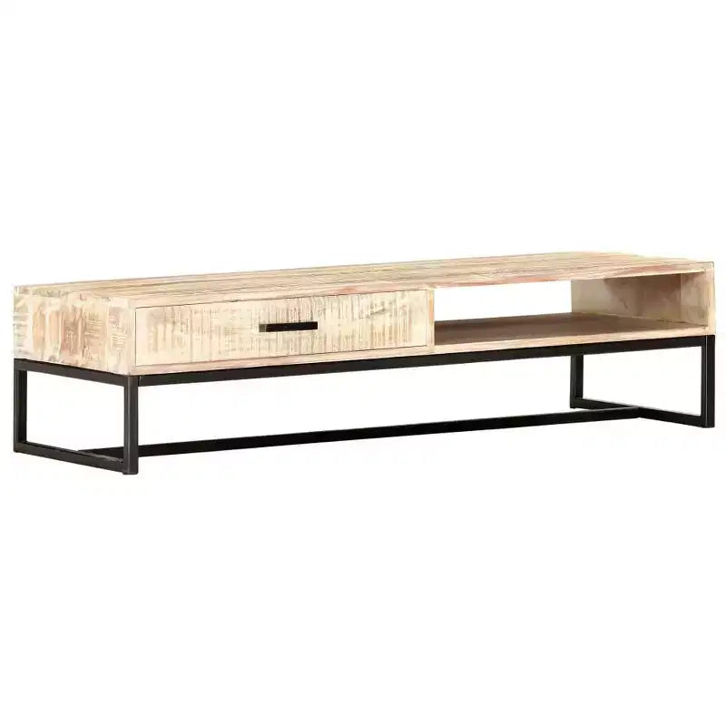 Coffee Table White Solid Acacia Wood, Powder-Coated Steel Large