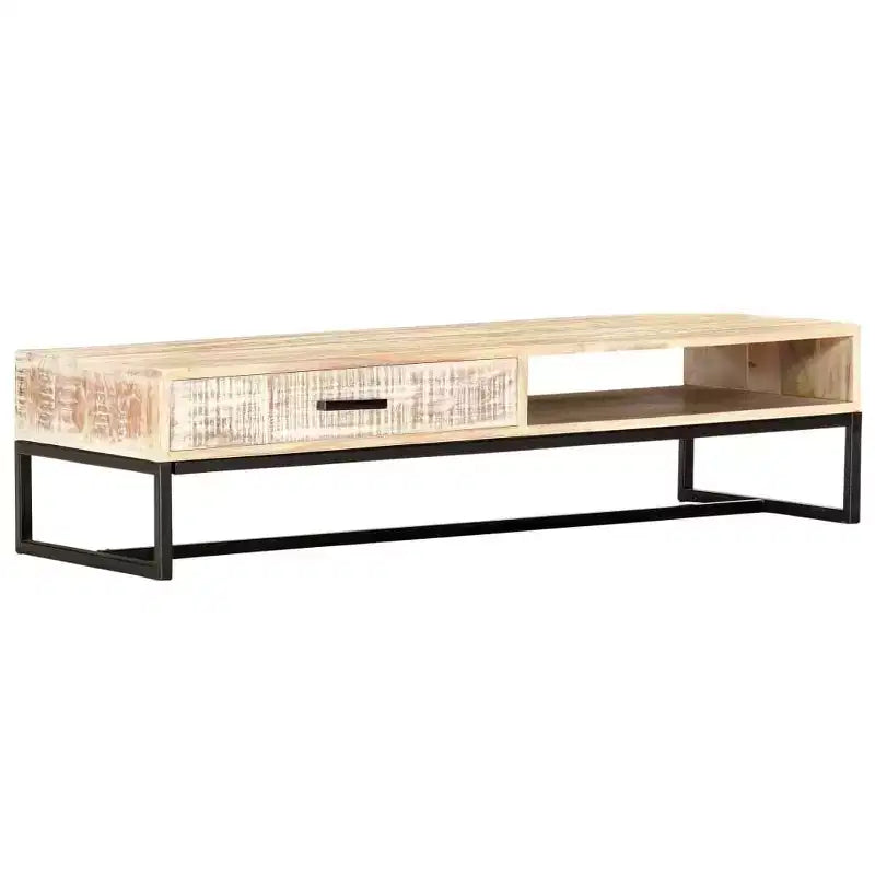 Coffee Table White Solid Acacia Wood, Powder-Coated Steel Large